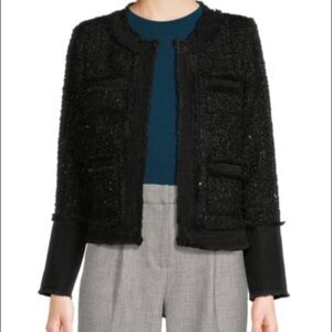 Saks Fifth Avenue Tweed Collarless Sparkly Blazer black size medium